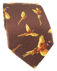Flying Pheasant Brown Silk Tie