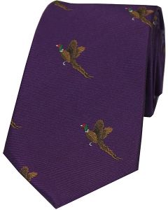 Soprano Purple Woven Silk Tie Flying Pheasants