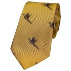Soprano Woven Silk Gold Tie Flying Pheasants